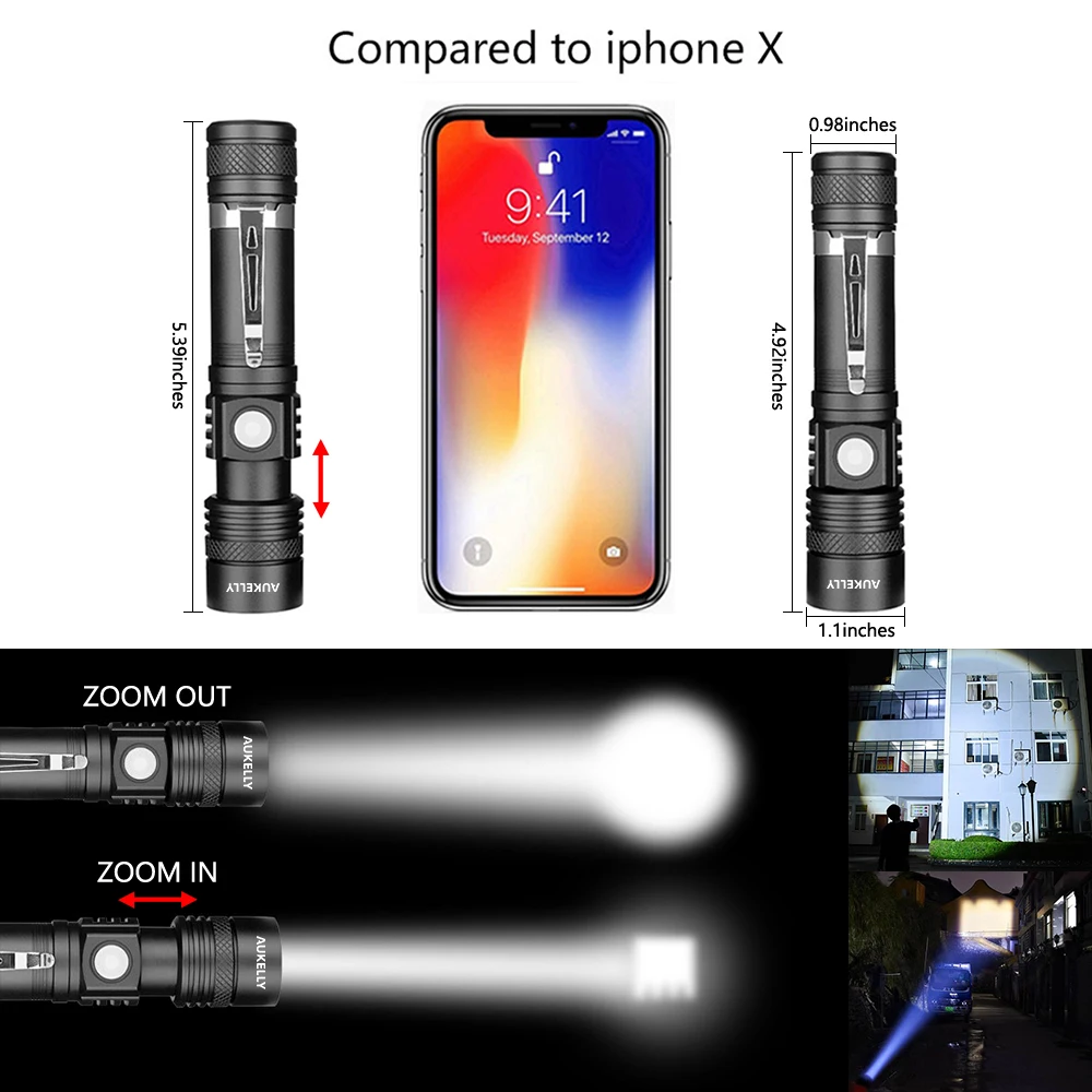 Микро USB фонарик Ультра мощный тактический фонарь масштабируемый