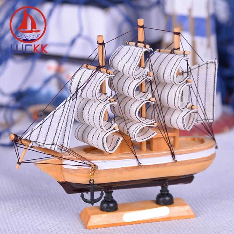 LUCKK 16CM Scandinavian Wooden Model Ships Nordic Crafts Home Interior Decoration Nautical Handmade Sailboat Birthday Gift Kids | Дом и сад