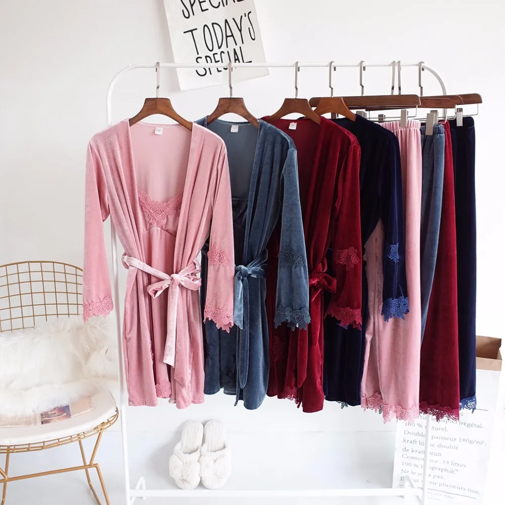 

Fdfklak Pink Pijama Sexy Pyjamas Femme Spring Autumn 4 Pieces Pajamas For Women Sleeping Set Velvet Sleepwear Lounge Wear Q1432