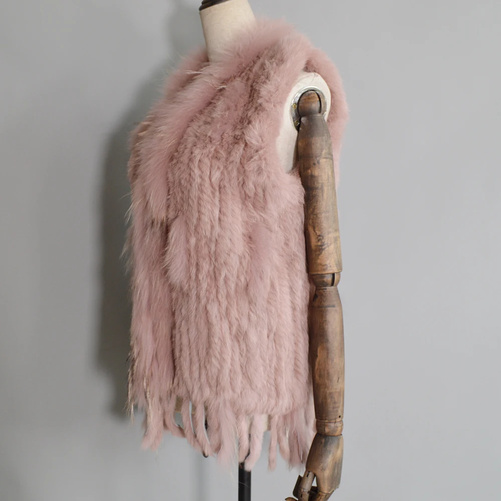 Женский вязаный жилет ручной работы из 2021 натурального кроличьего меха с