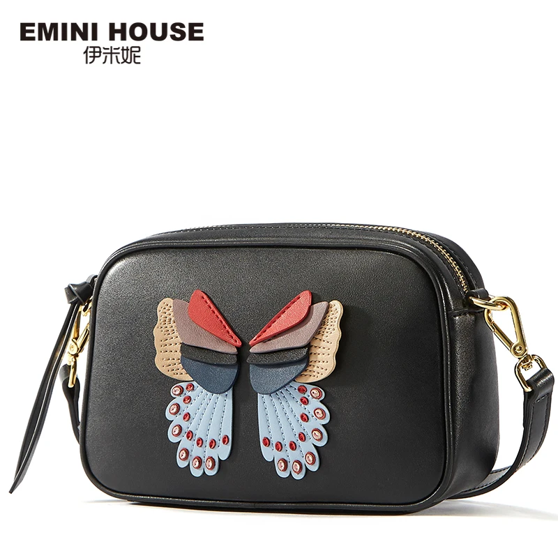 EMINI HOUSE, женские сумки через плечо из спилка,, женская сумка через плечо с аппликацией бабочки, женские сумки-мессенджеры с клапаном на молнии