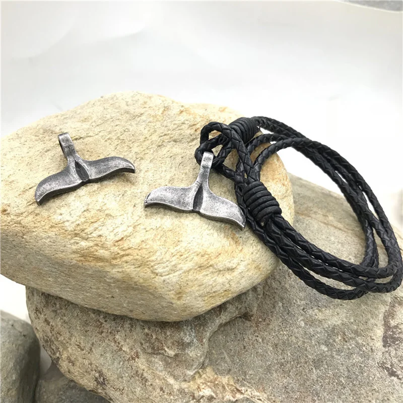 

316l Stainless Steel Vintage Fish Tail Charms Pendant For Cord Leather Bracelet Necklace DIY Jewelry Making