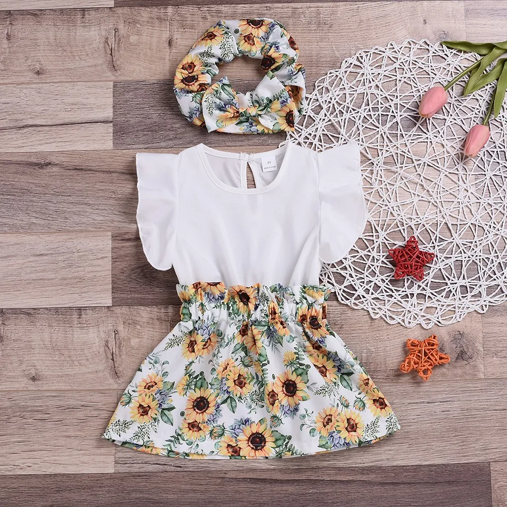 CANIS/платье с короткими рукавами и принтом подсолнуха для маленьких детей 6 24