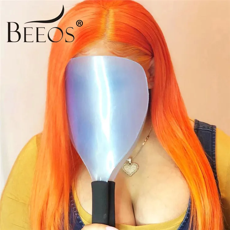 Beeos поддельные головы оранжевый прозрачный прямой 13*6 кружева передние человеческие волосы парики с предварительно сорванные Детские Волосы бразильские волосы remy