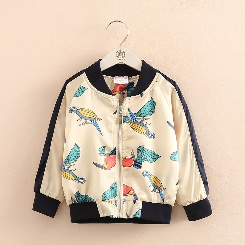 2018 Cartoon Birds Pattern Baseball Jackets For Girls Clothes New Fashion Long Sleeve Kids Outerwear &amp Coats Children's Clothing |