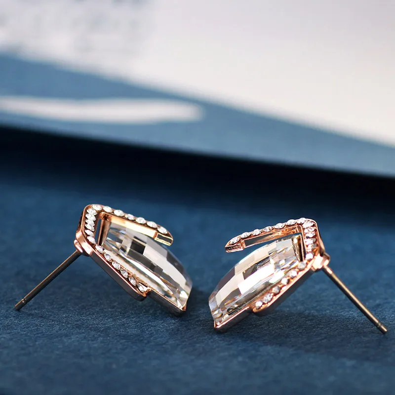 Женские серьги гвоздики Neoglory белый австрийский горный хрусталь розовое золото