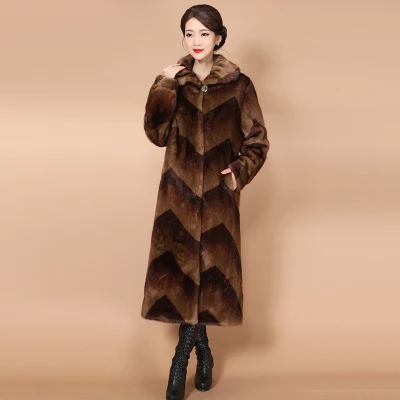 Long brown 1 Женская куртка из меха норки размера плюс, роскошное зимнее пальто, модные утолщенные меховые пальто, свободные женские теплые высококачественные меховые куртки s Parka - Цвет: Long brown 1