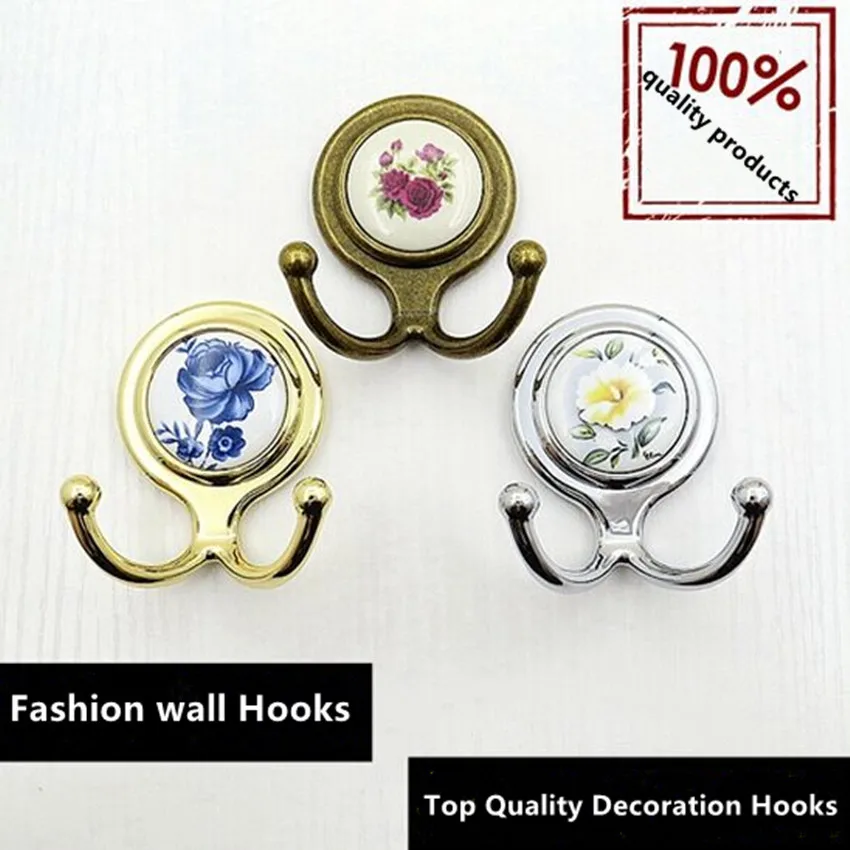 

Top quality fashion rural ceramic home decoration wall hooks silver golden bronze clothes hooks kitchen beathroom wall hooks