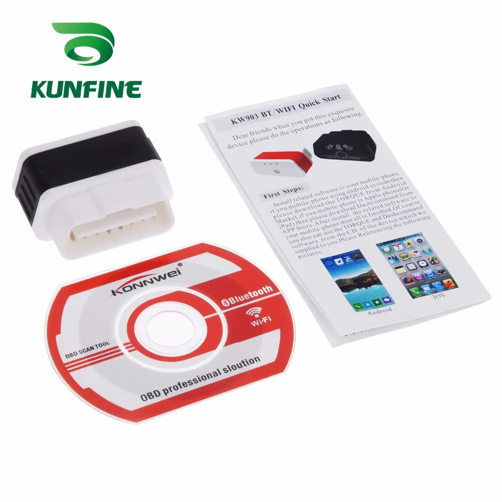 KUNFINE KW903 Bluetooth 3,0 OBD2 сканер считыватель кодов стирание ошибок OBD 2 ELM 327 ELM327 для Android авто автомобильный инструмент