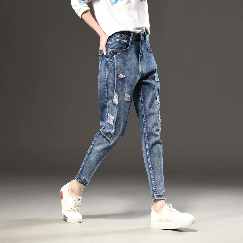 Женские рваные джинсы гарем синие до щиколотки для подростков 2019|jeans for women|blue jeans