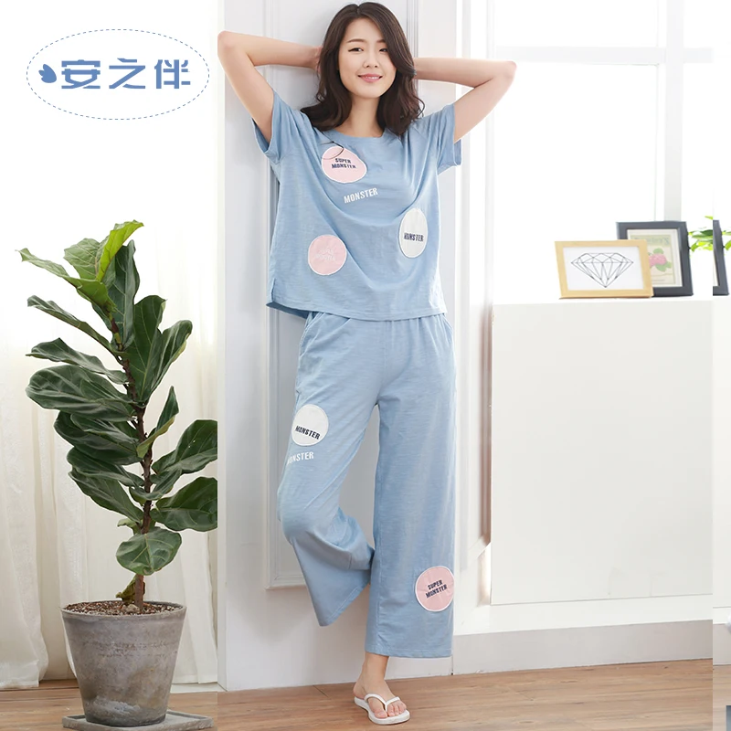 Женская летняя пижама из 100% хлопка Летний комбинезон с короткими рукавами и