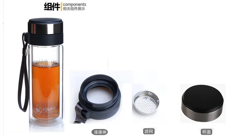 Двухслойная стеклянная бутылка для воды 1 шт. с фруктами нержавеющая сталь