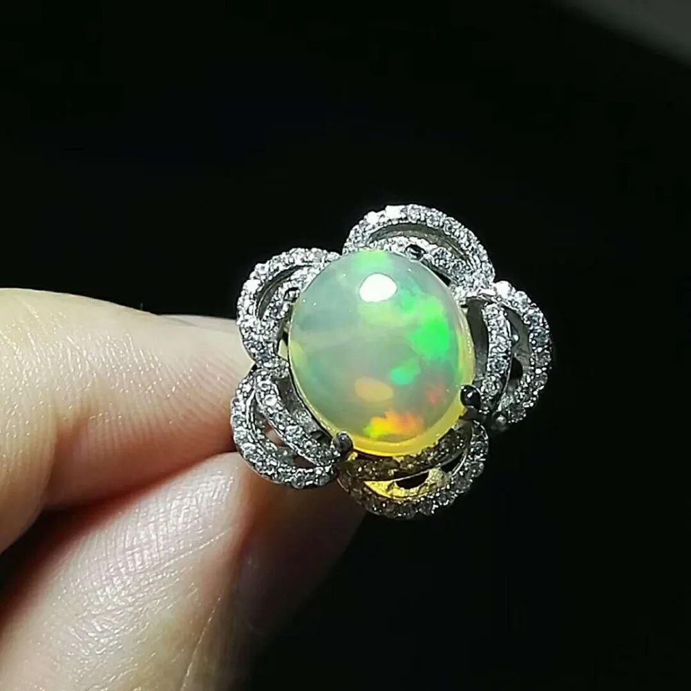 

Romantic Fashion Rings For Women Unique Flower Shape Natural Opal Stone 925 Sterling Silver Wedding Rings Size 7