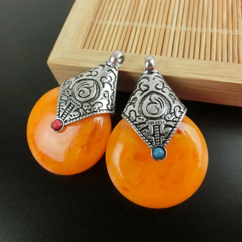 

KYSZDL 1 PAIR TIBETAN SILVER BEESWAX PENDANT NECKLACE XINGYUE BODHI BEADS DIY FLOATING PENDANT