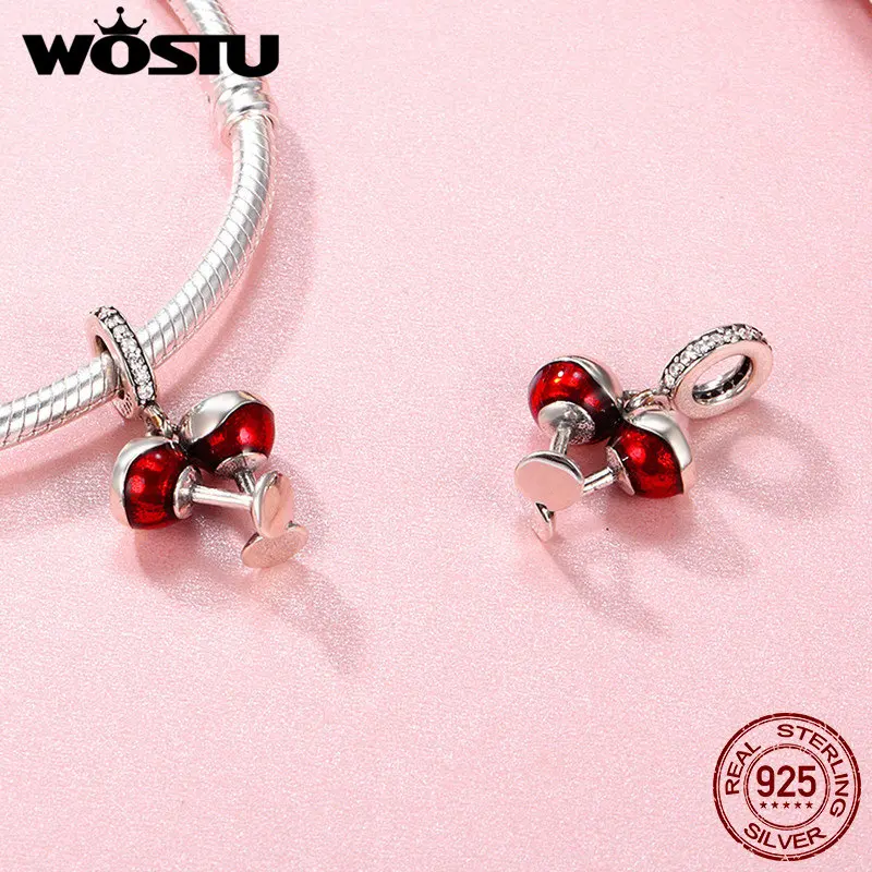 WOSTU Настоящее 925 пробы серебро ура для Любви Пара пиво, подвеска амулет, подгонка, сделай сам браслет ювелирные изделия подарок на день Святого Валентина FIC478