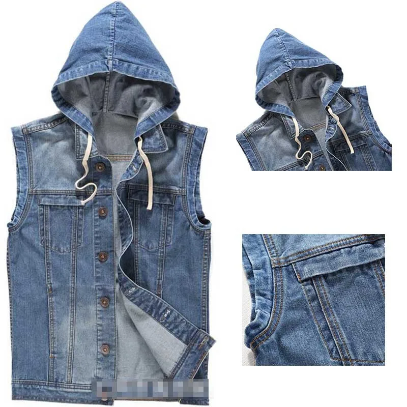 Fashion Mens Motorcycle Jean Vest Dark 
