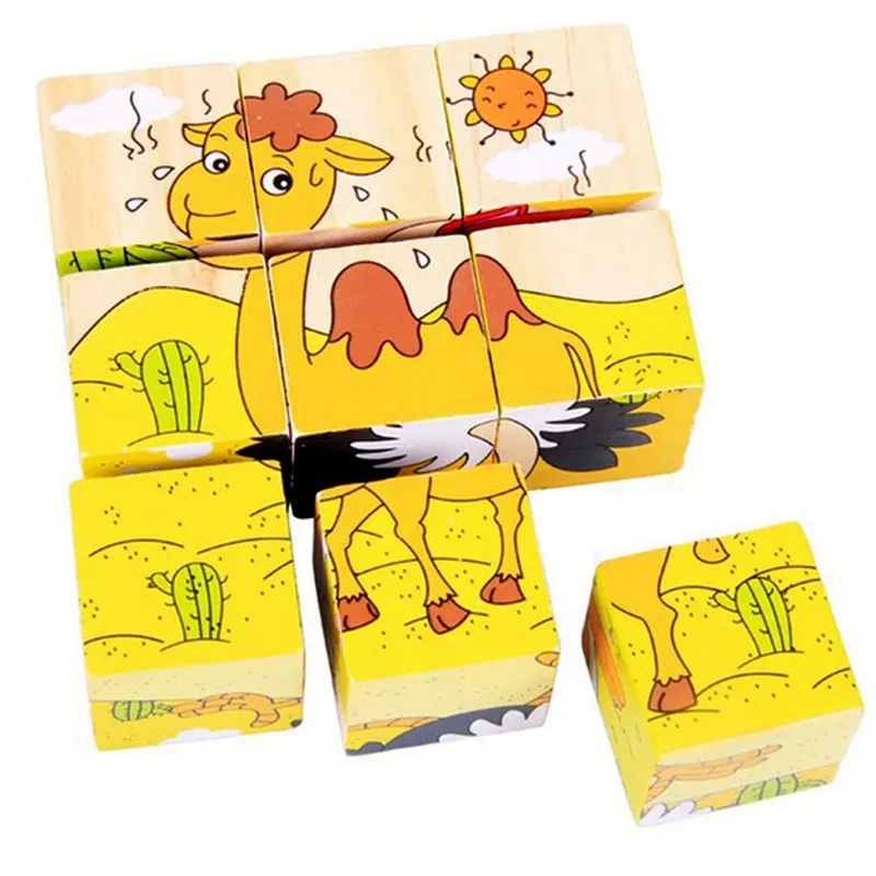 9 шт. деревянные трехмерные Кубики животные|wood toys 3d|wood for childrenwooden |