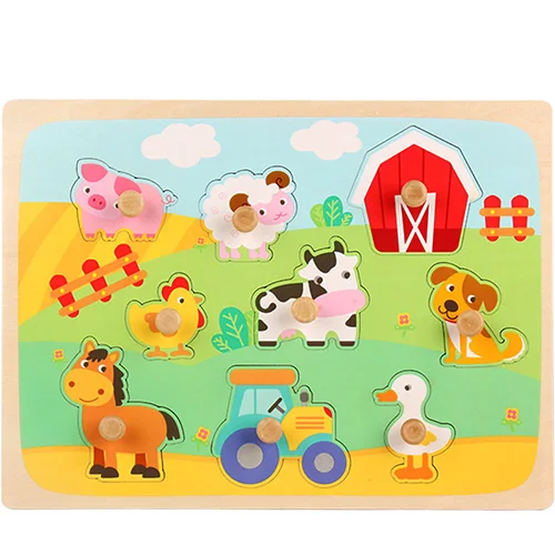 kuai le nong changL 30 см детские игрушки Монтессори Деревянные головоломки/ручной захват Доска Набор Обучающие деревянные игрушки мультфильм автомобиль/Морские животные головоломки ребенок - Цвет: kuai le nong changL