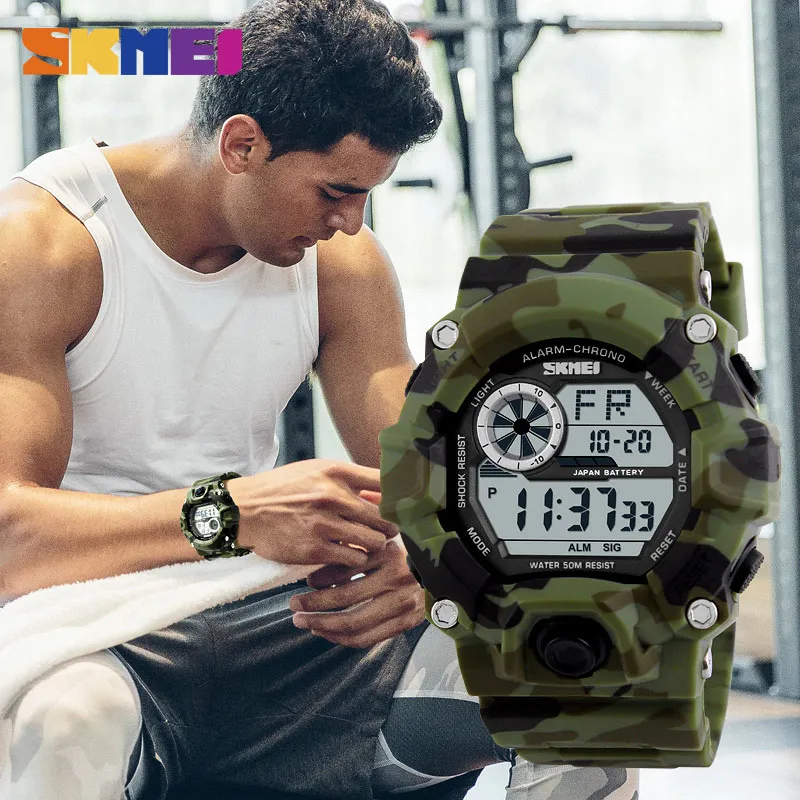 SKMEI г Стиль мужские Спортивные часы хронограф Военная Униформа Цифровые наручные