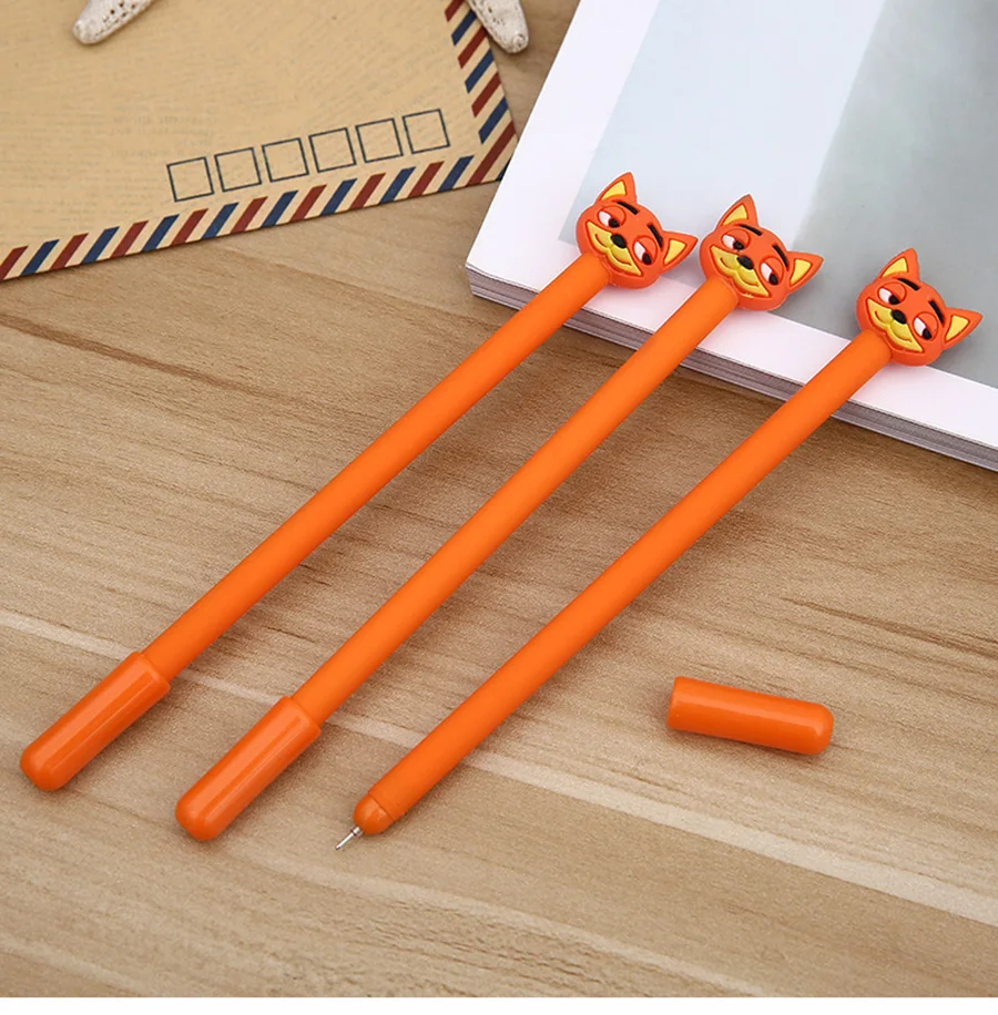 2 шт./лот, мультяшная креативная гелевая ручка kawaii Fox and beargel, Черная гелевая ручка, креативная нейтральная ручка, школьные канцелярские принадлежности, креативный подарок