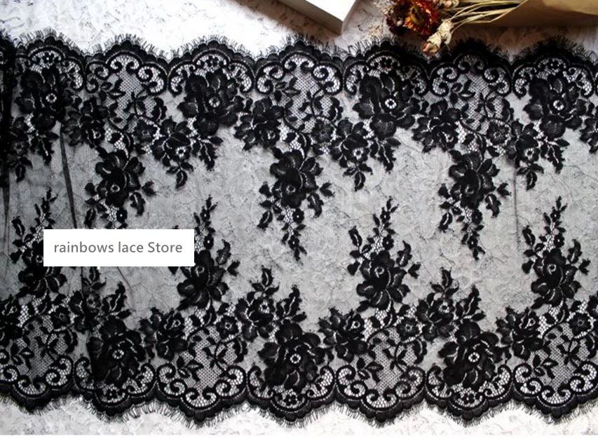 3 м/лот Ширина 40 см черного и белого цвета изысканное кружево с ресничками DIY