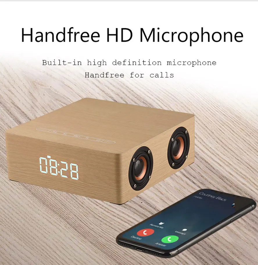 Часы, стерео, деревянные, Bluetooth, портативные, HI-FI колонки, TF Play, ручной, бесплатный вызов, AUX вход, супер бас, громкоговоритель, колонка для компьютера