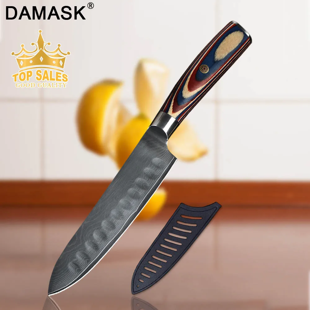 Дамасский кухонный поварской нож Damask слайсер для филе рыбы Кливер утилита фрукты Цветочное дерево, выполненное поддонным ножом гвоздь VG10 сталь острые столовые приборы