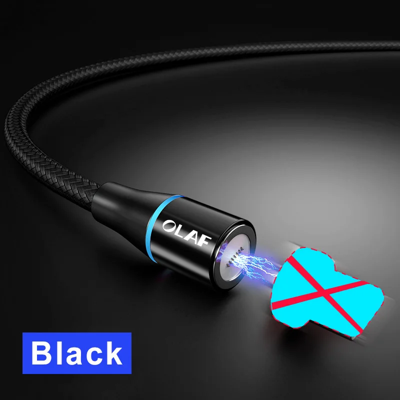 Магнитный USB кабель Олаф для iPhone, зарядное устройство, магнитный кабель для зарядки данных, кабель Micro USB type C для мобильных телефонов Android - Цвет: Black Cable NO Plug