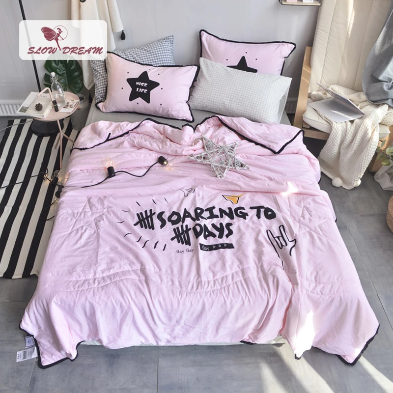 Slowdream Soaring Days Active Printing Pink Summer Quilt Washing Technology Comfortable Soft Bedspreads For Bedroom 1pcs | Дом и сад