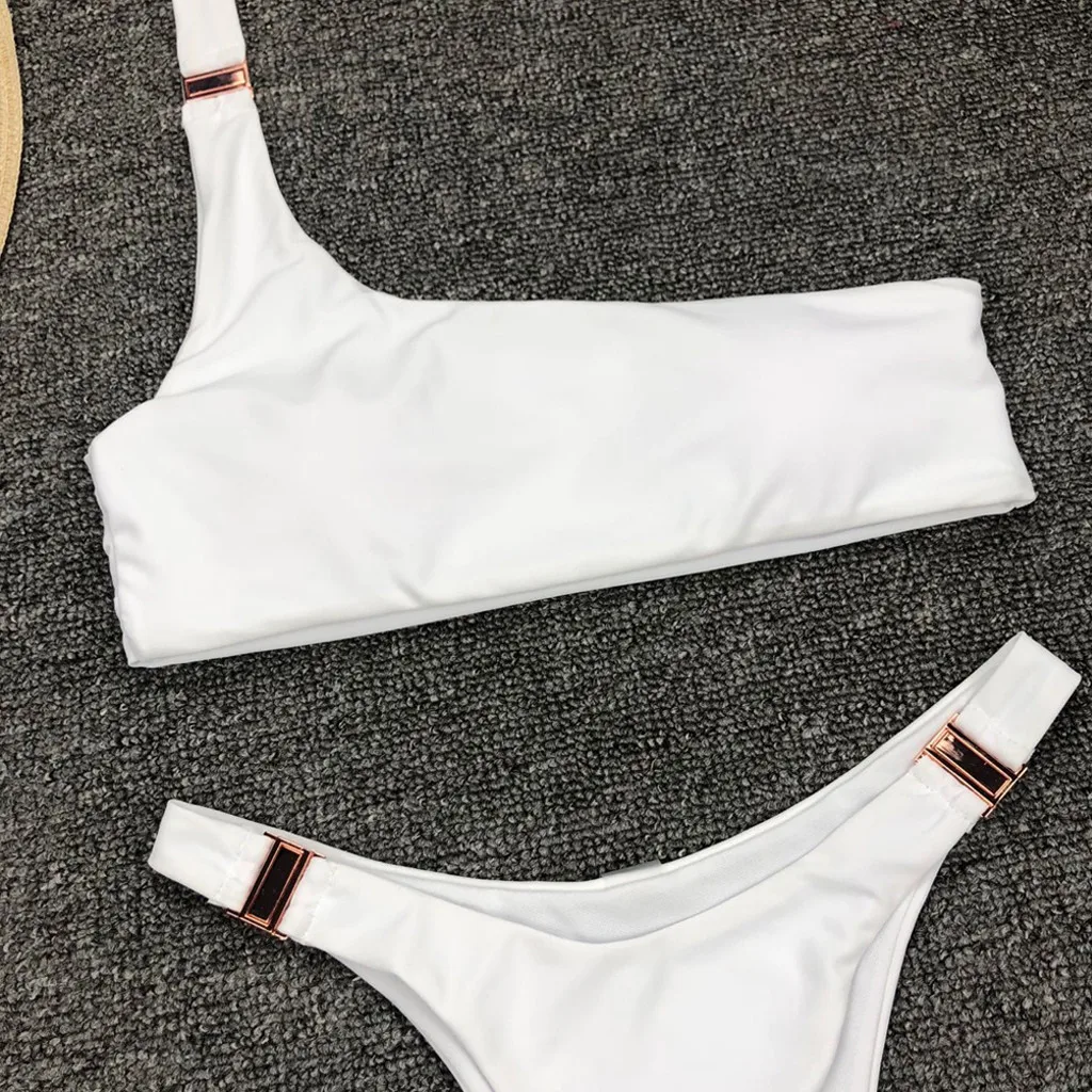 Модные летние пикантные для женщин одно плечо Купальники малышек одноцветное