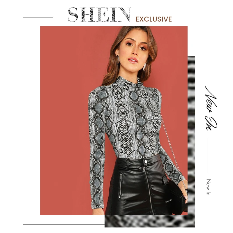 SHEIN модная разноцветная футболка с воротником-стойкой и длинным рукавом, осенняя Повседневная Женская футболка для офиса