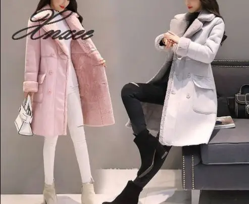 

Women Suede Fur Winter Coat Fashion Thick Faux Sheepskin Long Jacket Overcoat Female Solid Warm Trench Coats