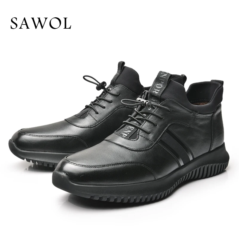 Genuine Leather Men Shoes Brand Winter Boots For Flats Warm Plush Casual Sneaker Plus Big Size Sawol | Обувь