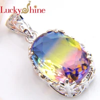 luckyshine fashion top rainbow bi colored tourmaline crystal zirconia silver women engagement gift pendant necklace