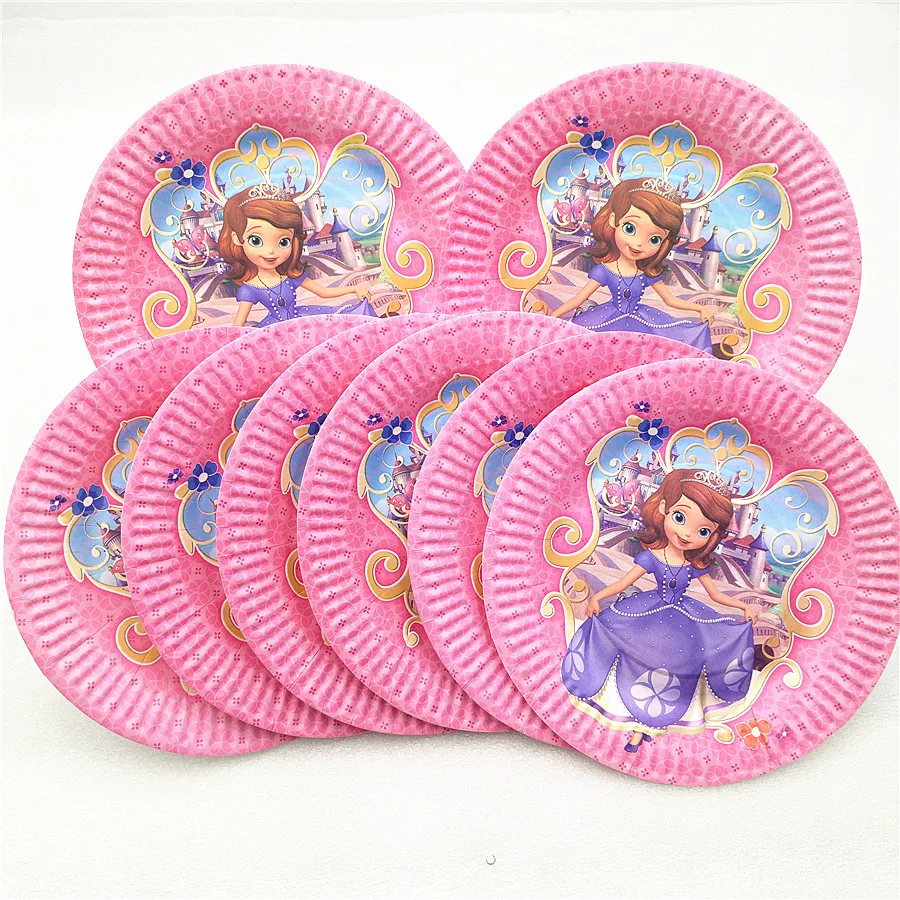 

10pcs Sofia Princess Party Supplies Paper Plates Disposable Tableware Birthday Festival Party Favor Decoration Cake Plate Dishes