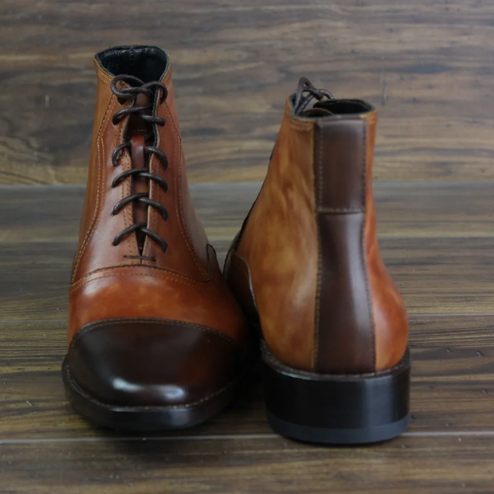 MALONEDE Bespoke Big Size Pure Hand Colored 100% Genuine Leather Sole Lace Up Short Boots With Goodyear Handcraft for Men | Обувь