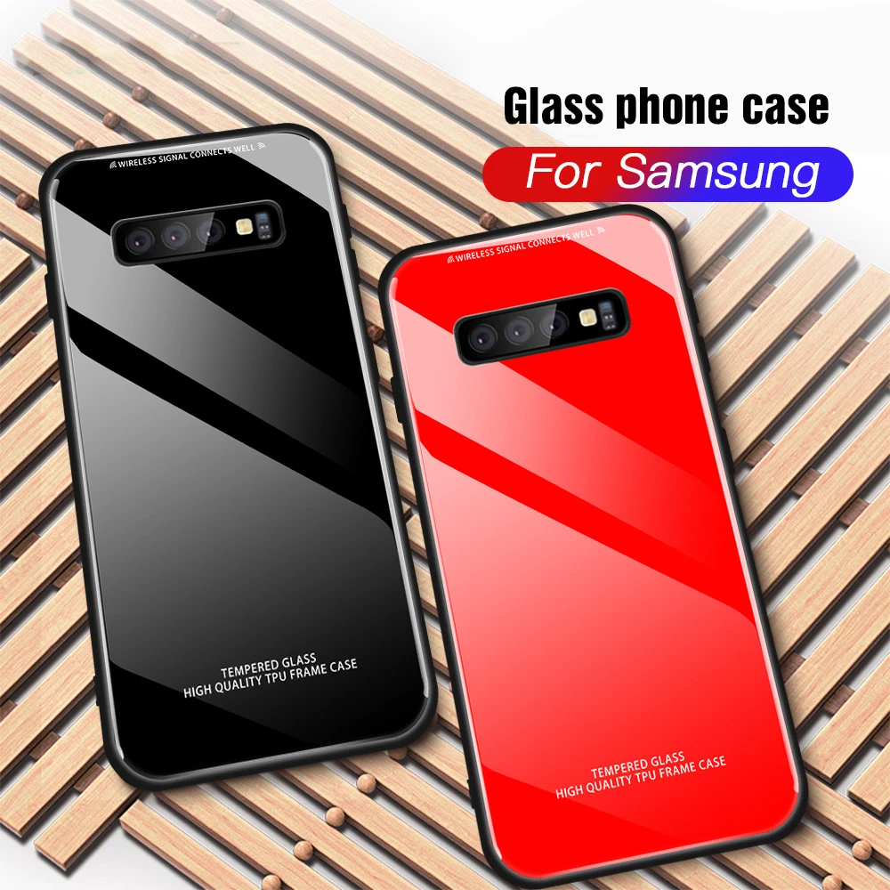 For Samsung Galaxy S10 S9 S8 Plus Soft TPU Frame Tempered Glass Back Case Cover S10E |