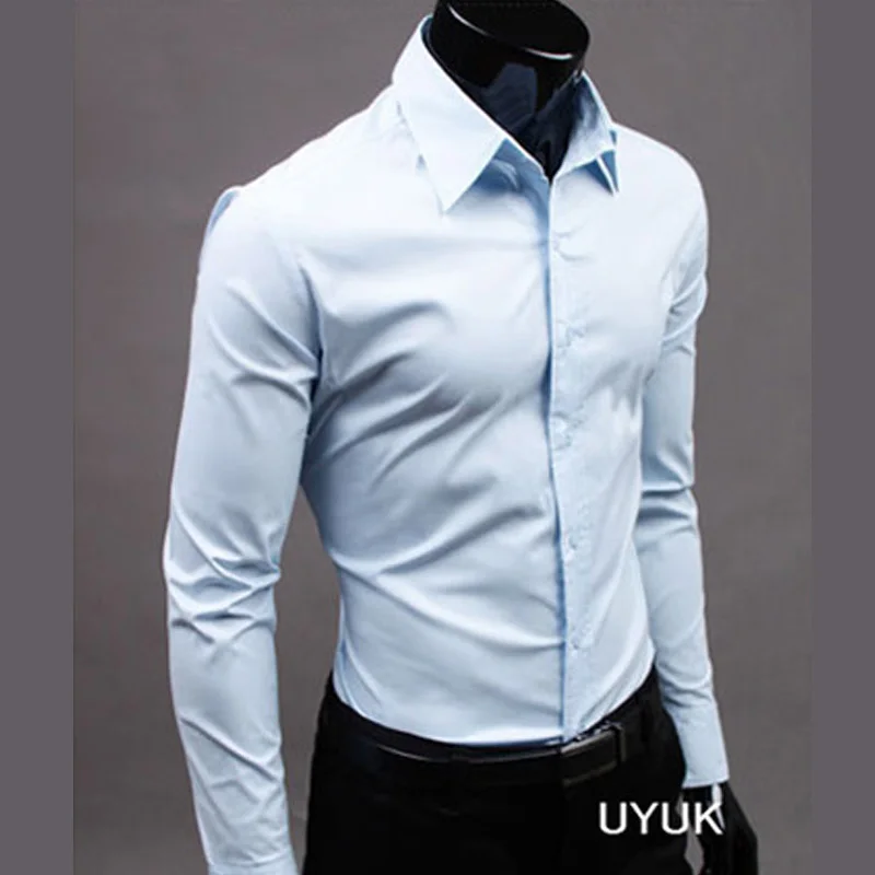 Новинка 2020 мужские повседневные рубашки приталенные с длинным рукавом Базовая