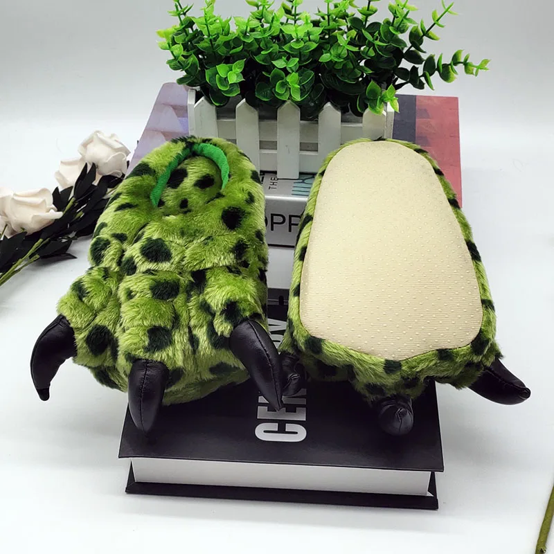 Домашние теплые меховые тапочки с зелеными когтями на заказ обувь для деревянных