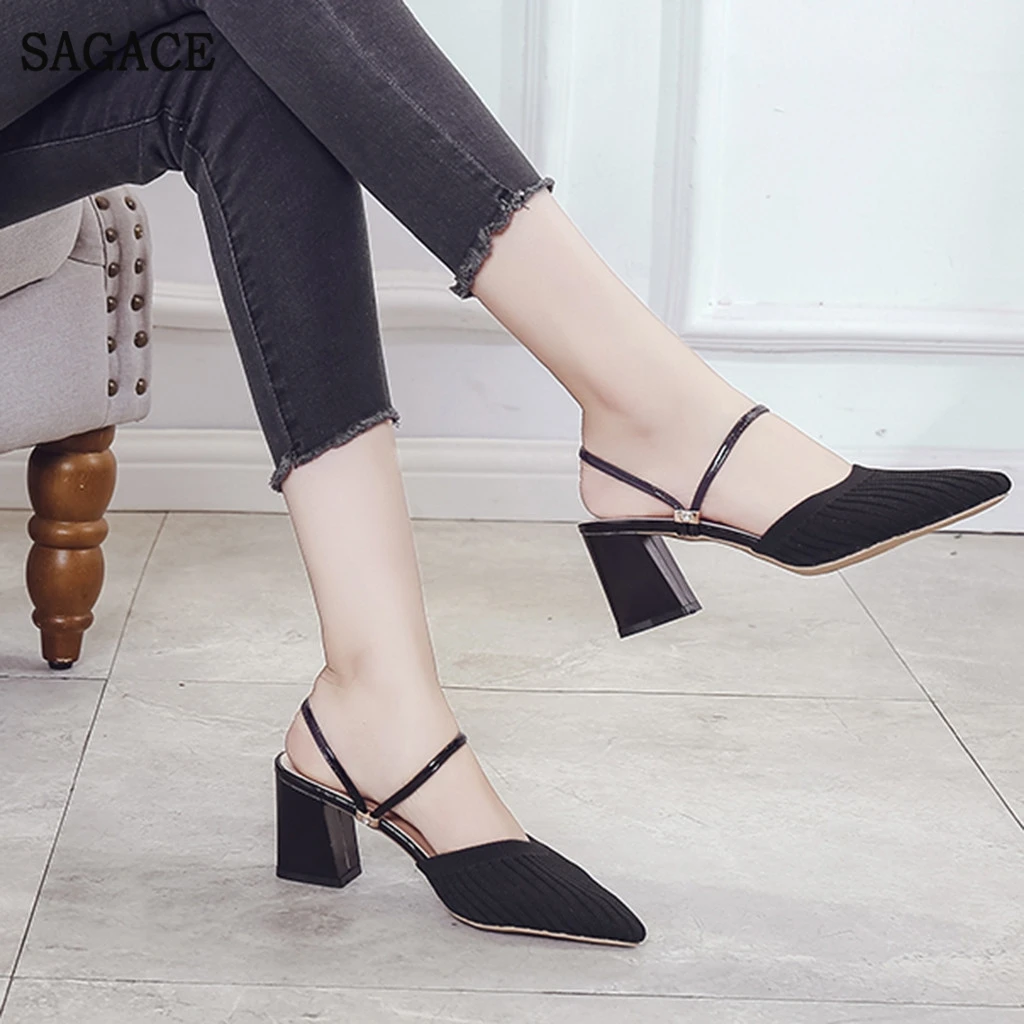 Сандалии SAGACE женские на квадратном каблуке модные однотонные сетчатые без