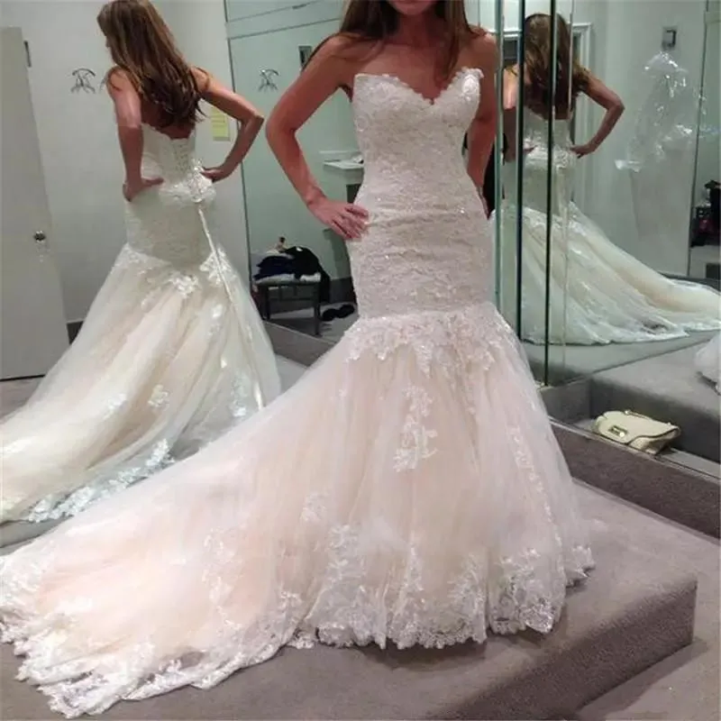 

Luxury Mermaid Lace Wedding Dresses 2021 Beading V Neck Sleeveless Appliques Long Vestido De Novia Bridal Gowns