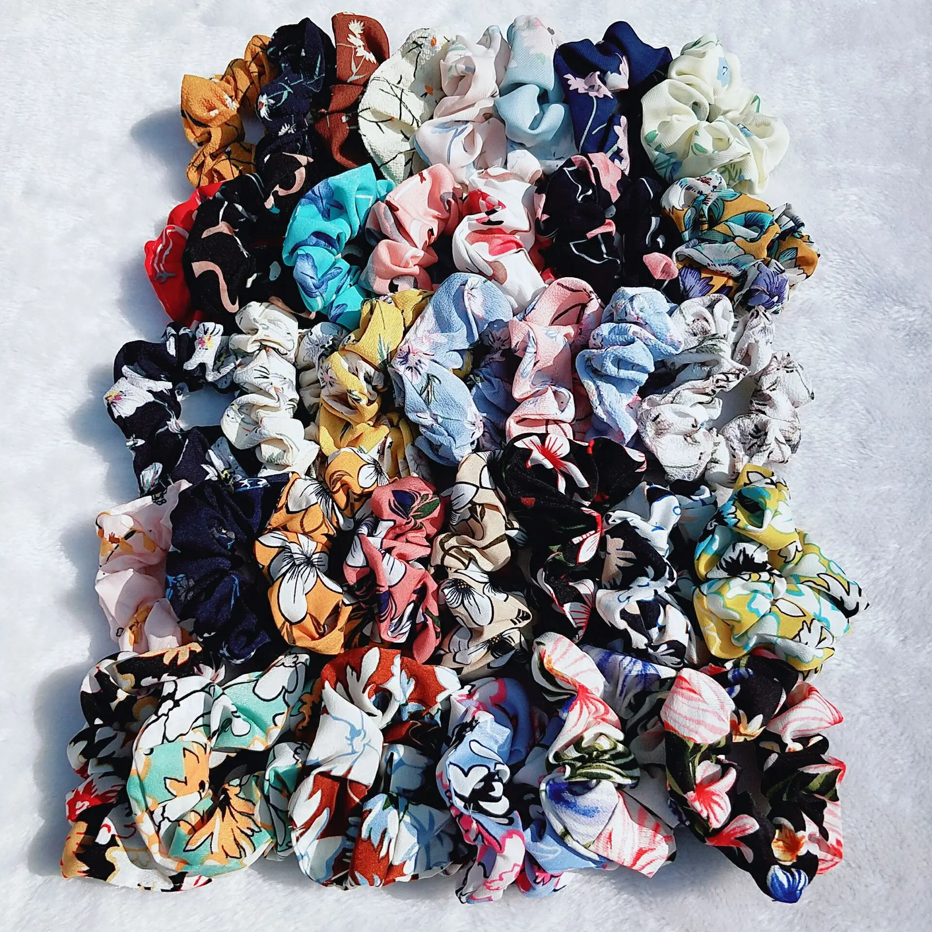 

1Pc Vintage Hair Scrunchies Chiffon Scrunchie Women Elastic Hair Bands Girls Flamingo Headwear Floral Rubber Hair Tie 36 Colors
