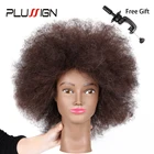 100 настоящие человеческие волосы голова для парикмахерской, коричневые короткие афроволосы для стрижки, манекен, голова для афроамериканских причесок