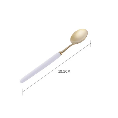 White Spoon Креативная керамическая ручка из нержавеющей стали, столовые приборы, благородная вилка, нож, десертная кофейная ложка, столовая посуда, Золотая посуда, вилка, нож, ложка - Цвет: White Spoon