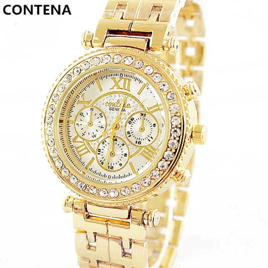 Relogio Feminino Известной Топ Бренд CONTENA Женские Часы Дамы Кварцевые Золотые Для Женщин