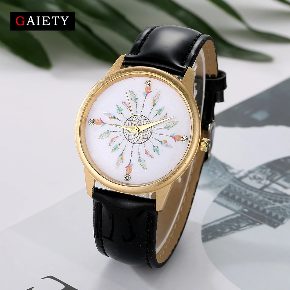 GAIETY золотые кожаные кварцевые часы Женское платье Дамская мода браслет наручные