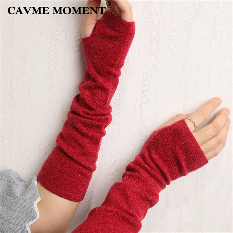 

CAVME Knitting Cashmere Mittens for Women Femme Ladies Mittens Solid Color Pure Cashmere Gloves Warm Winter Glove 36cm 30g
