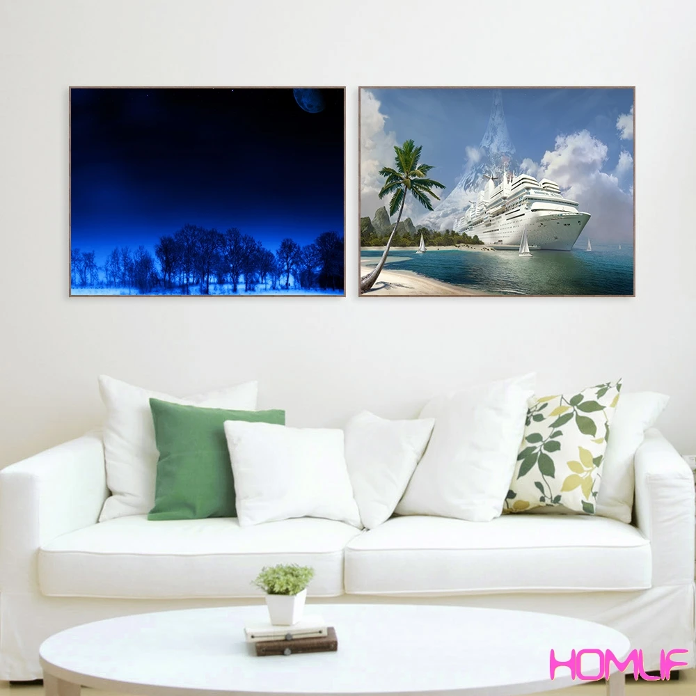 Алмазная картина стежка водопады небо природа деревья камень Islande вышивка