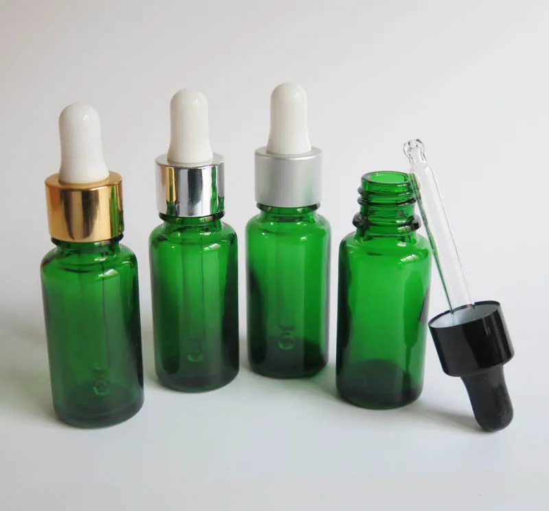 Wholesale 100 Pcs 15ml Green Glass Jars , 15ml empty glass Dropper  Aromatherapy Liquid Pipette Bottles