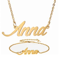 fashion stainless steel name necklace bracelet set anna script letter gold choker chain necklace pendant nameplate gift